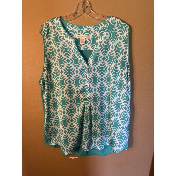 Hanna & Gracie Tops - Hanna & Gracie Top Turquoise Green Sleeveless Henley Vneck 1/2 ButtonUp Size XXL